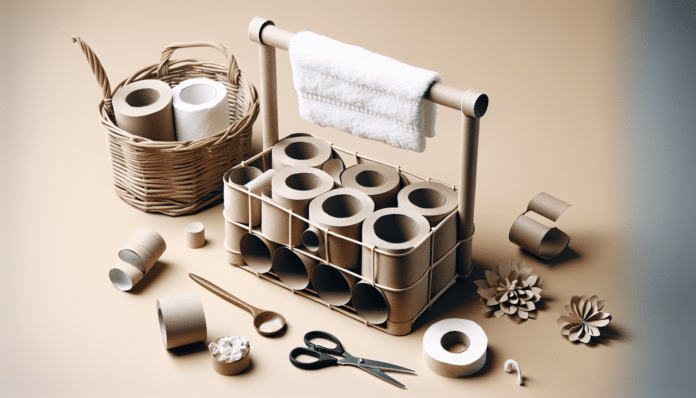 No tires los cartones de los rollos de papel higiénico, crea con ellos este cesto de diseño para guardar las toallas