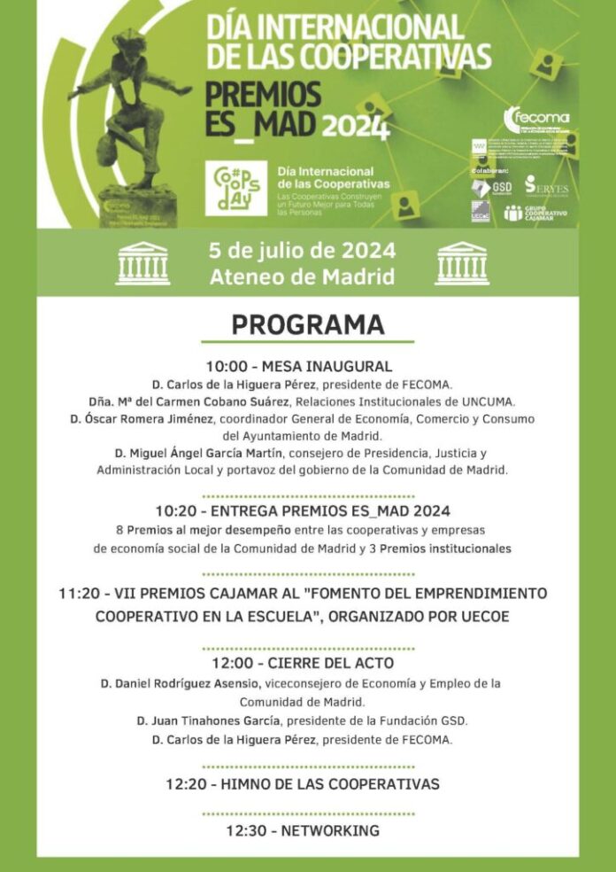 El día 5 de julio, FECOMA celebra el Día Internacional de las Cooperativas y entrega los Premios ES_MAD 2024