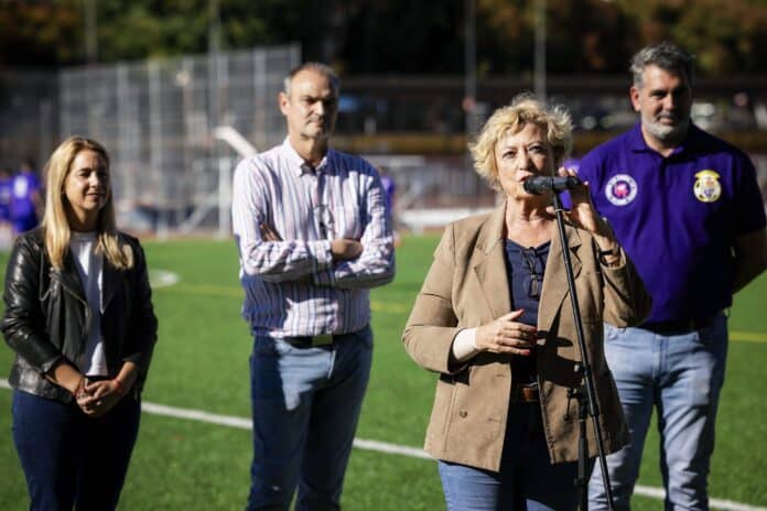 La delegada de Obras y Equipamientos, Paloma García Romero, en su intervención durante la inauguración del Centro Deportivo Municipal Concepción de Ciudad Lineal  