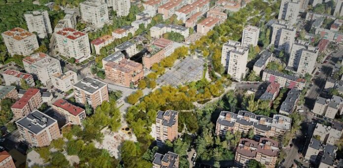 Recreación detalle del Paseo Verde del Suroeste en el enlace de Batán