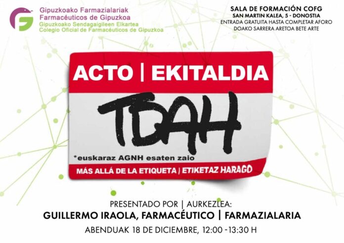 'El TDAH más allá de la etiqueta', charla para la ciudadanía este miércoles en el Colegio Oficial de Farmacéuticos de Gipuzkoa