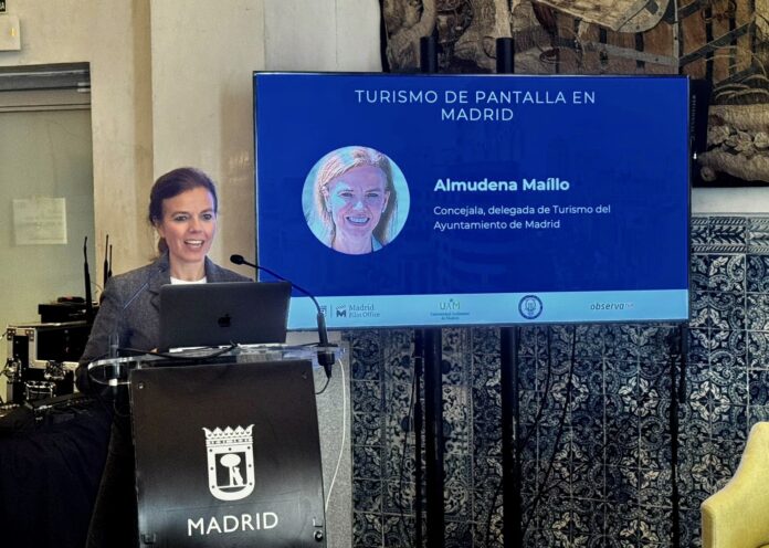 Maíllo, durante la presentación del informe ‘El turismo de pantalla en Madrid: aproximación a las claves de un subsegmento de futuro’