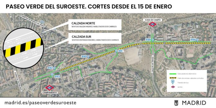 Paseo verde del Suroeste. Cortes desde el 15 de enero. 