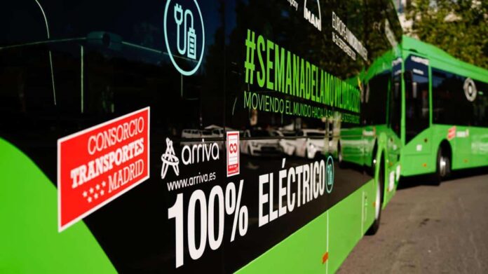 imagen de un autobús 100% eléctrico del Consorcio de Transportes de la Comunidad de Madrid