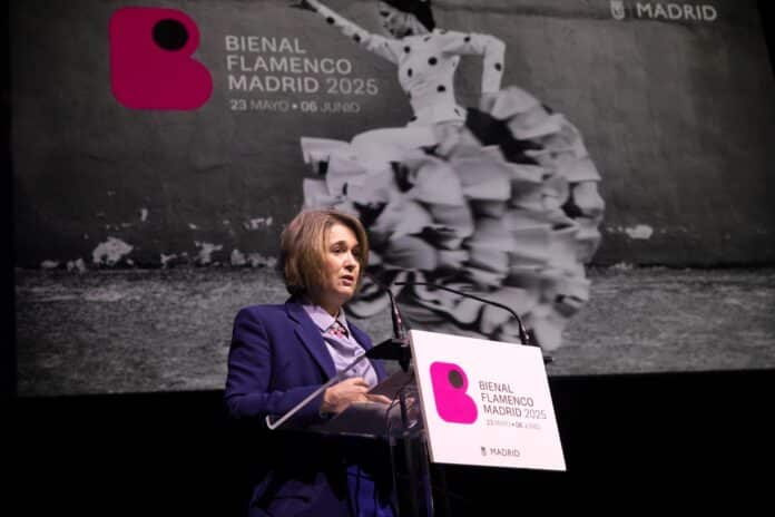 La delegada de Cultura, Turismo y Deportes, Marta Rivera de la Cruz, durante la presentación de la Bienal Flamenco Madrid