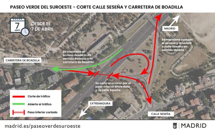 Infografía ramales A5 cortes tráfico Seseña y Carretera Boadilla (abril 2025)