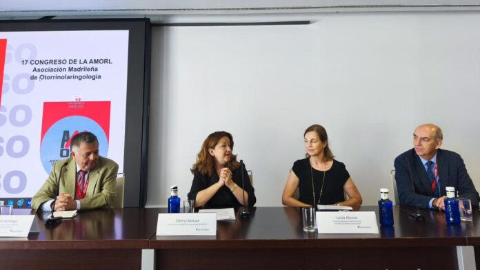 La consejera Fátima Matute durante el XVII Congreso de la Asociación Madrileña de Otorrinolaringología