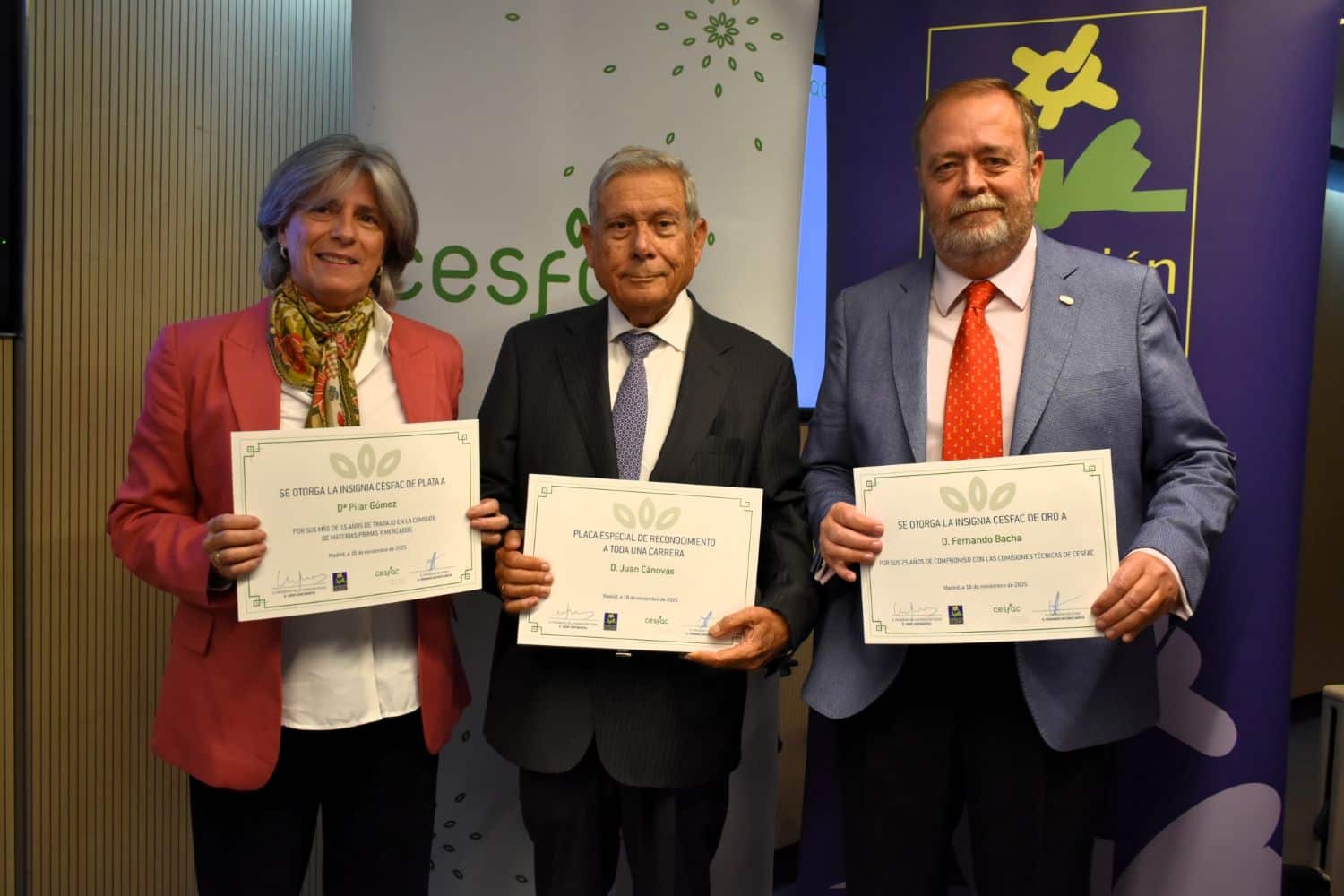 CESFAC reconoce el trabajo y la trayectoria de Juan Cánovas, Fernando Bacha, Pilar Gómez, Antonio Quijada y Pedro García