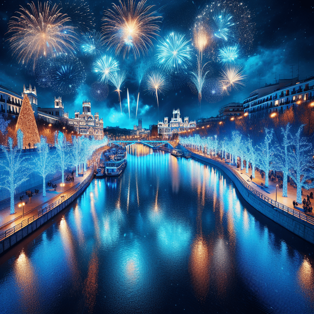 El Río Manzanares Se Ilumina de Azul para Celebrar la Navidad en Madrid