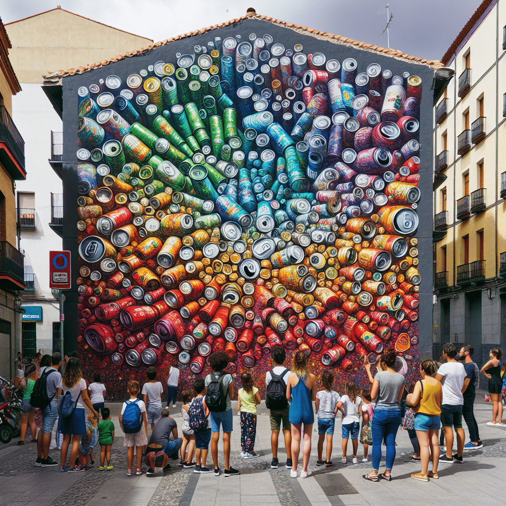Impactante mural en Carabanchel creado con más de 2.000 latas recicladas