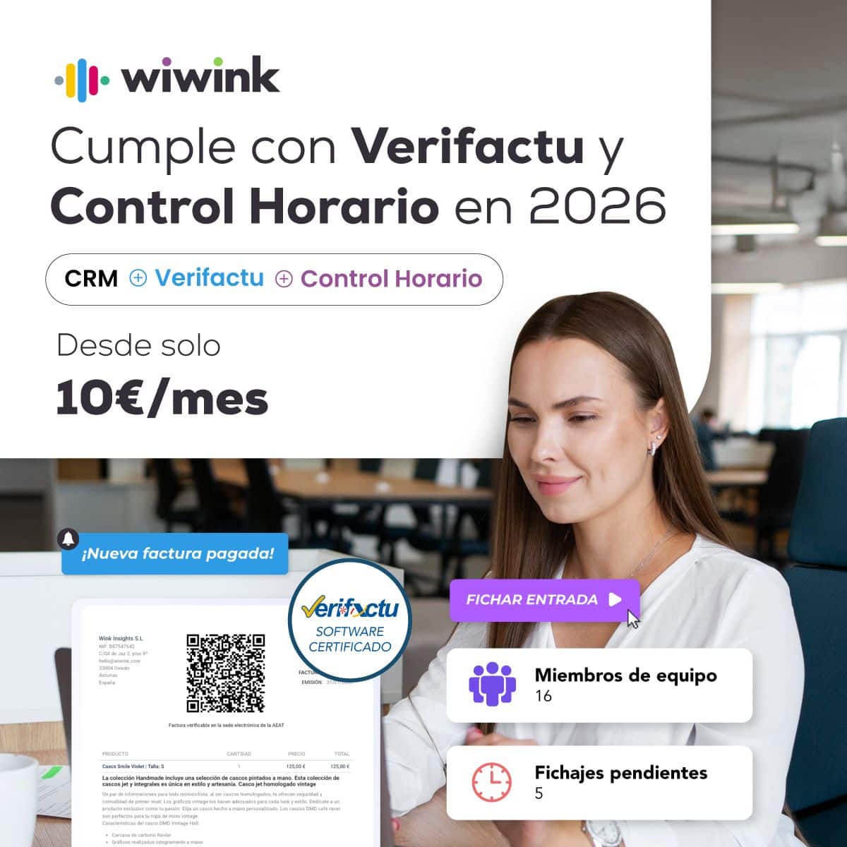 Wiwink Amplía su Plataforma para PYMES y Autónomos con Nuevas Funciones de Veri*factu y Control Horario