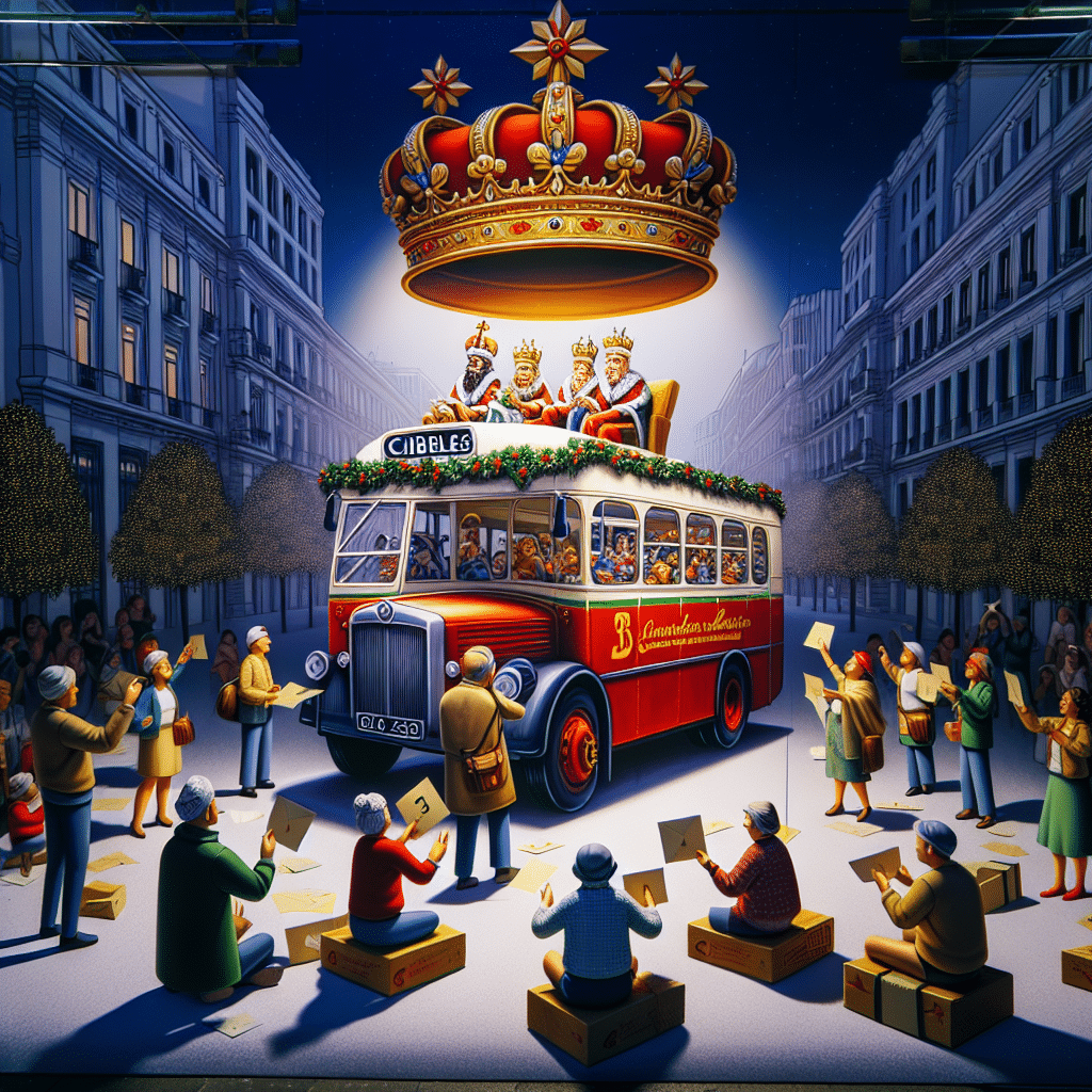 Almeida participa en la recogida de cartas para los Reyes Magos desde un bus navideño en Cibeles.
