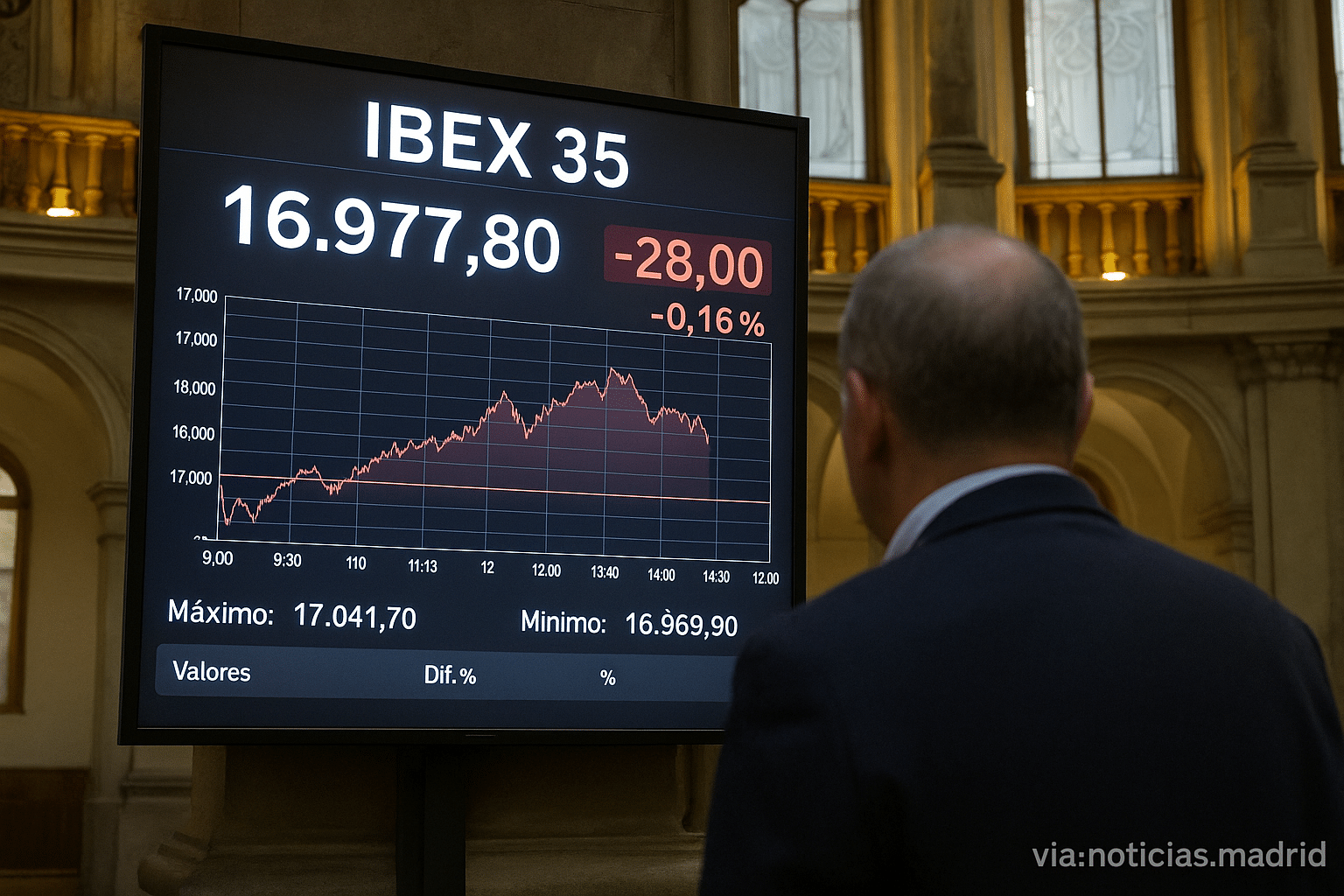 El Ibex 35 pierde fuerza al mediodía tras estrenar los 17.000 puntos por primera vez