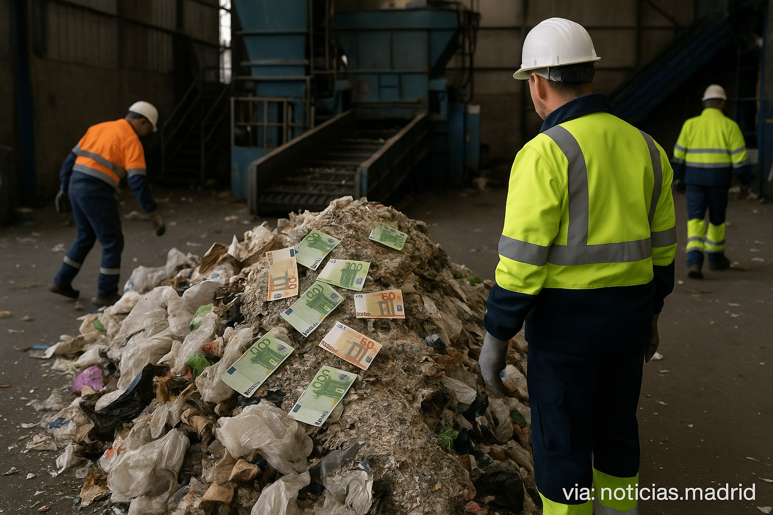 Empleados de una fábrica de reciclaje hallan 100.000 euros en billetes mezclados con basura, con una parte triturada a pesar de su hallazgo