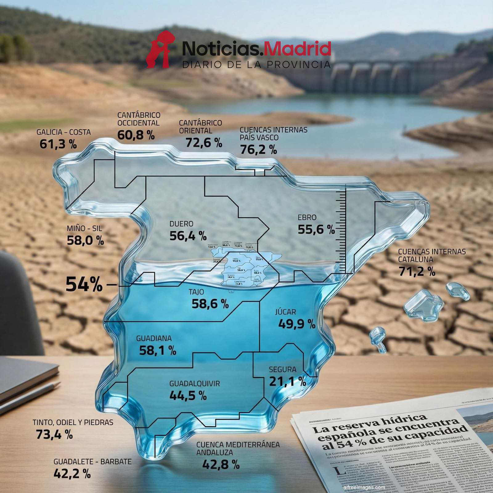 España respira… pero no se confía: los embalses suben al 54 % y superan la media de la última década