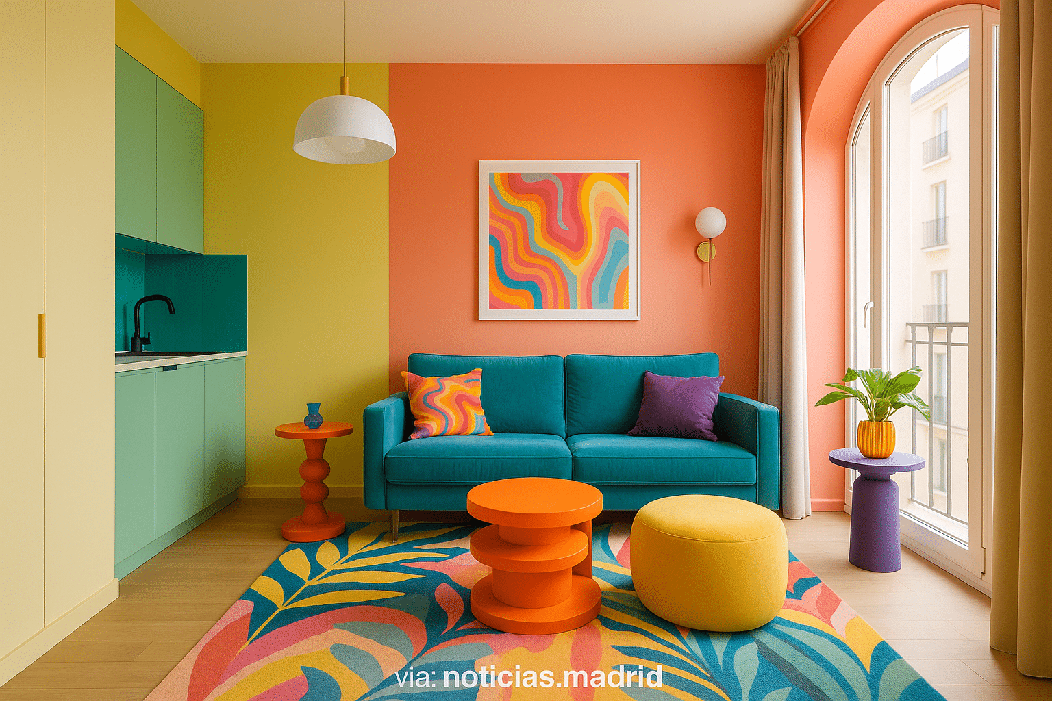 Dopamina Decor transforma un piso de 40 m² con vibrantes colores y luz en un rincón estilo Gen Z