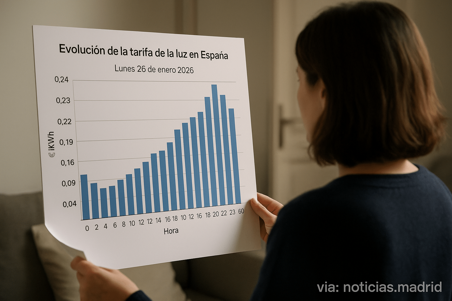 Evolución de la tarifa de la luz en España para el lunes 26 de enero de 2026