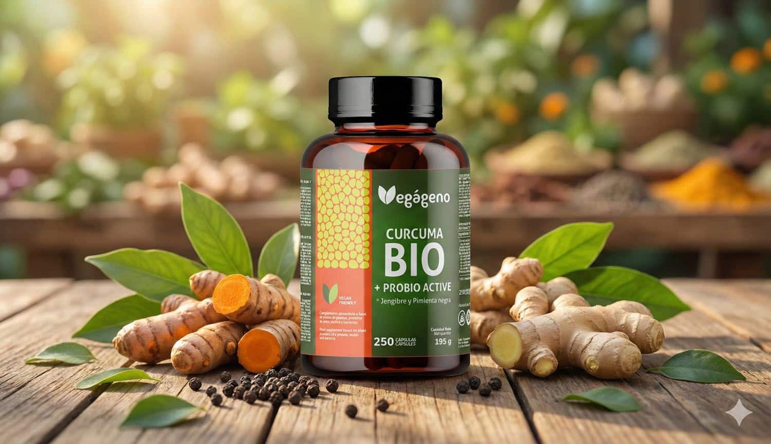 VEGAGENO: Revoluciona tu salud con cúrcuma, jengibre y pimienta negra Bio enriquecidos con probióticos y prebióticos