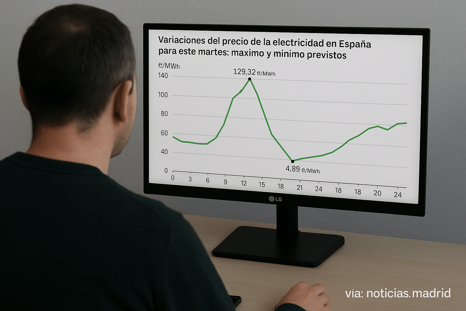 Variaciones del precio de la electricidad en España para este martes: máximo y mínimo previstos