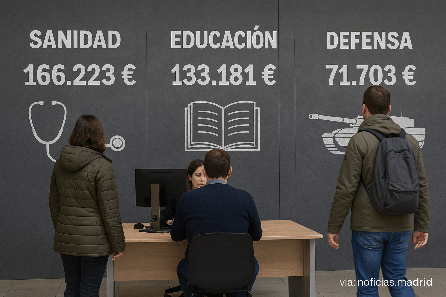 ¿A cuánto asciende la inversión diaria del dinero público en España para financiar sanidad, educación y defensa?