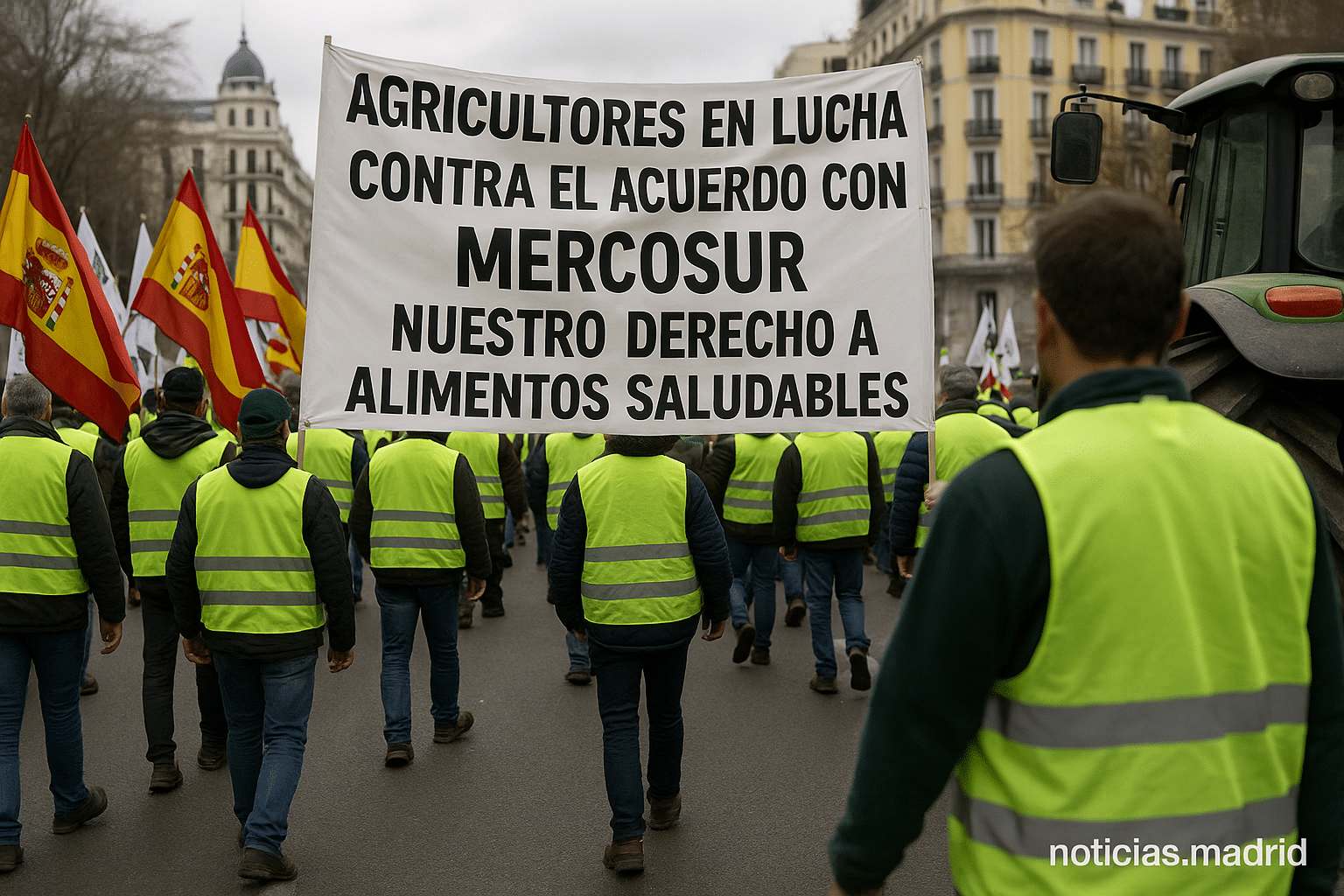 Agricultores españoles se movilizan en Madrid contra el acuerdo con Mercosur: “Nuestro derecho a alimentos saludables”