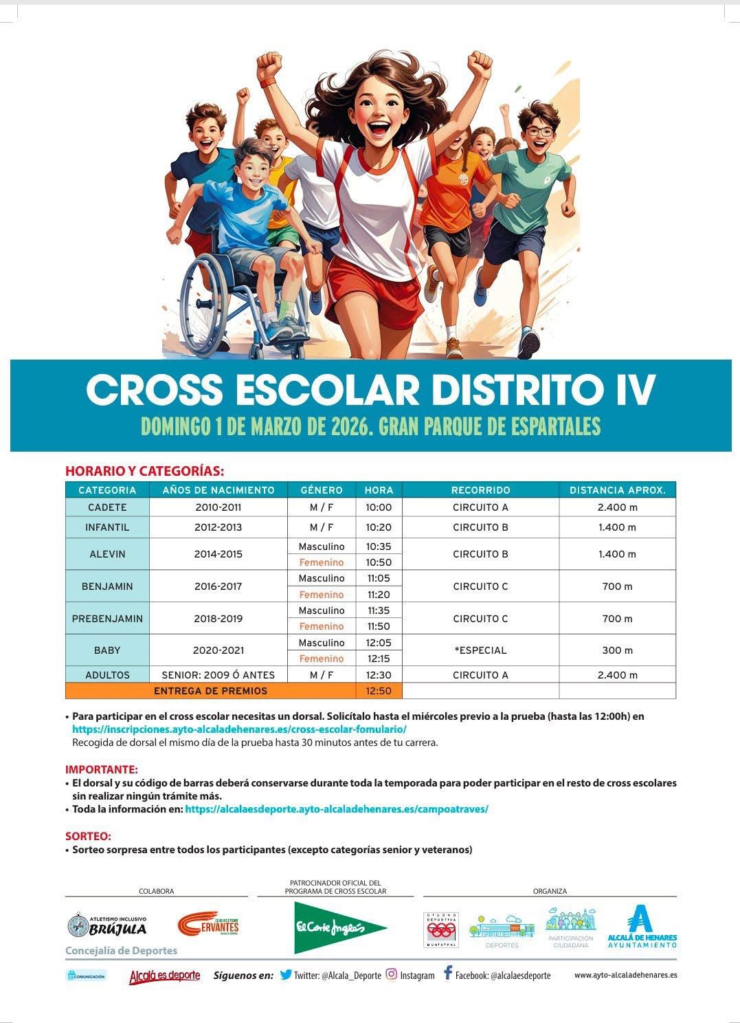 Celebración del Cross del Distrito IV en el Gran Parque de Espartales de Alcalá de Henares este domingo