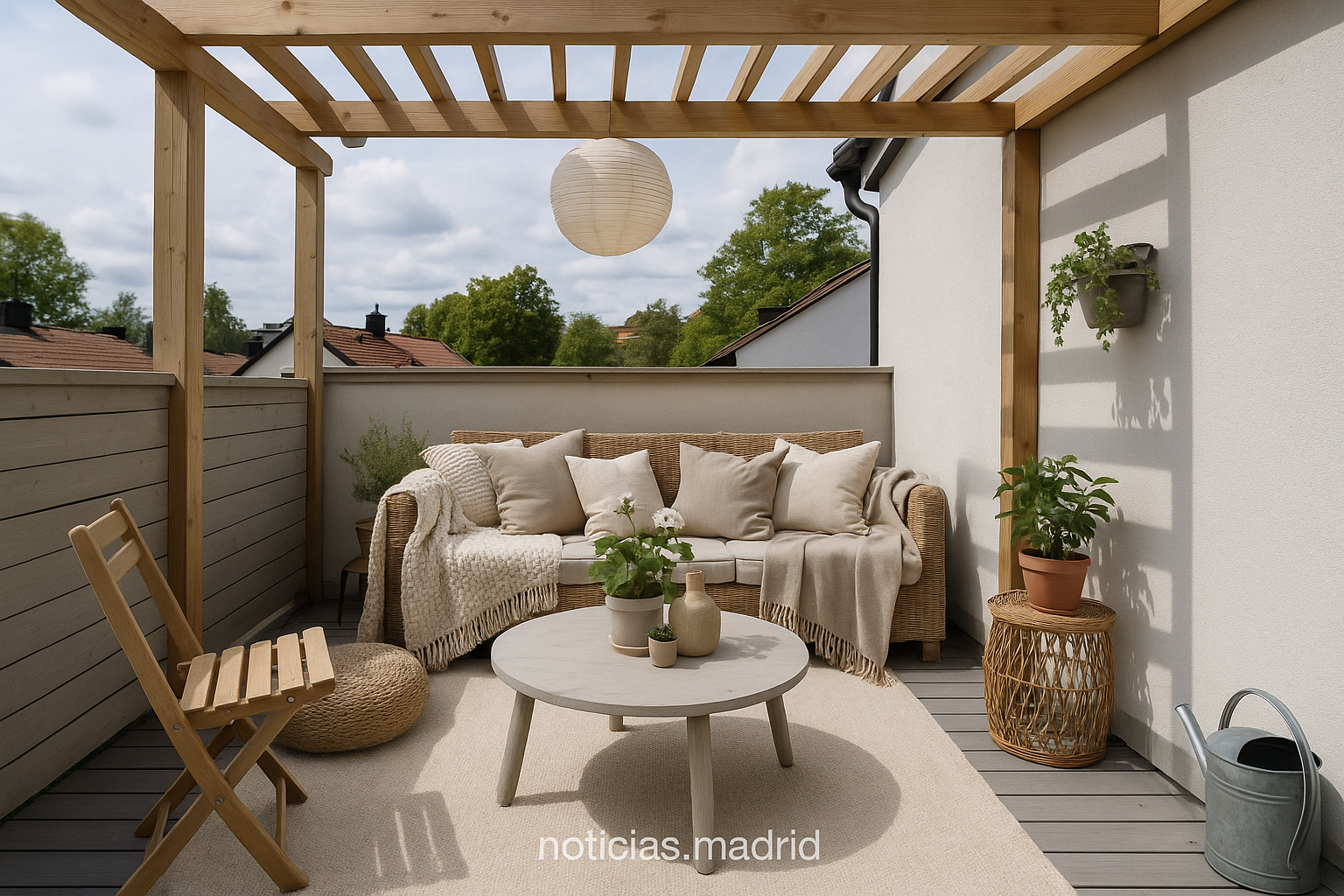 Encanto Escandinavo en una Terraza Pequeña con Pérgola