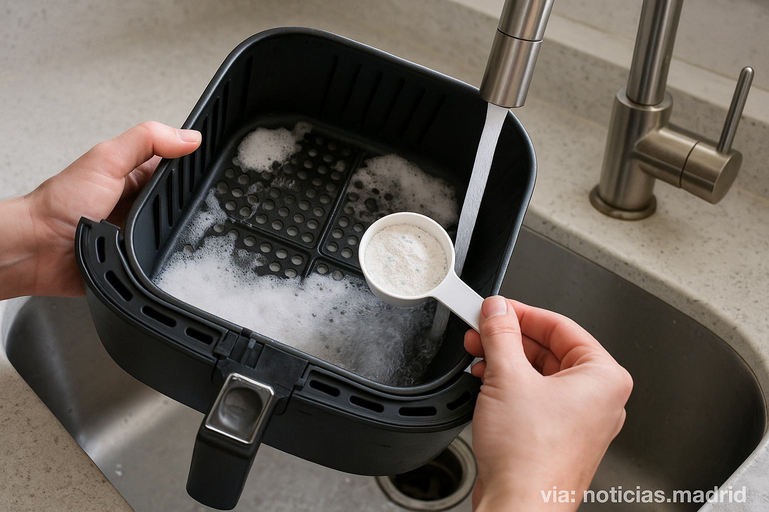 Cómo limpiar tu freidora de aire de manera efectiva con percarbonato de sodio y agua caliente