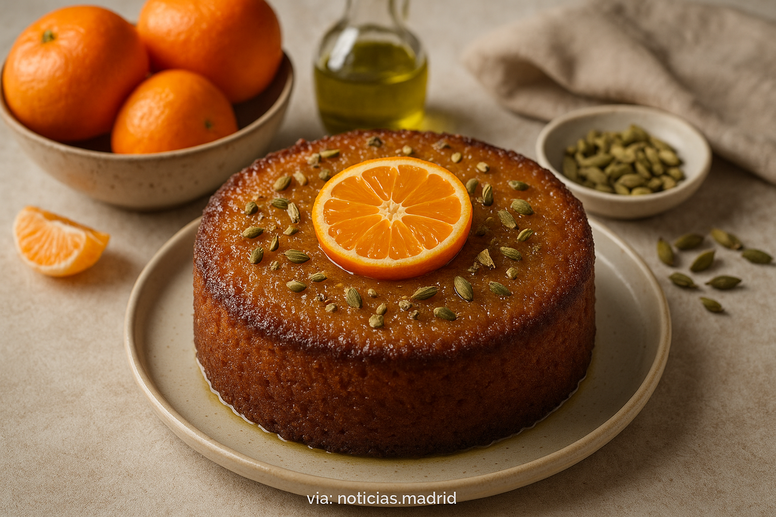 Deliciosa Dulzura de Mandarina y Cardamomo en un Bizcocho Jugoso con Aceite de Oliva