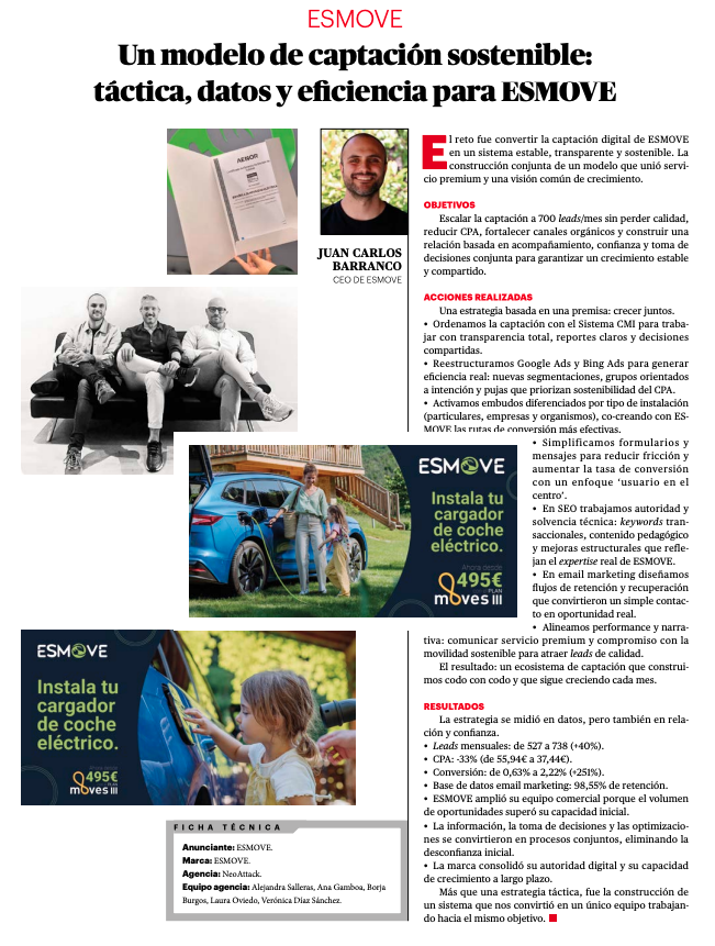 ESMOVE Amplía su Captación en un 40% y Desvela su Estrategia de Crecimiento Sostenible en los Premios IPMARK