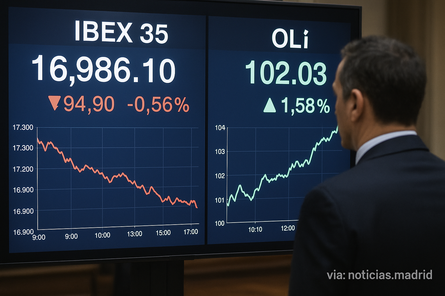 El Ibex 35 inicia la sesión en negativo, cae por debajo de 17.000 puntos y el petróleo supera los 102 dólares