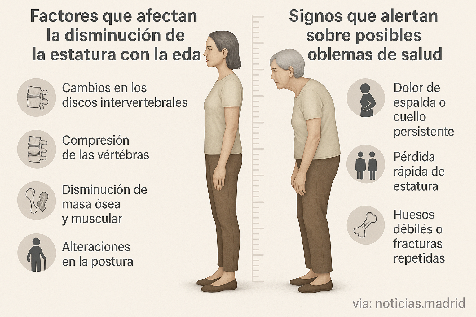 Factores que afectan la disminución de la estatura con la edad y signos que alertan sobre posibles problemas de salud