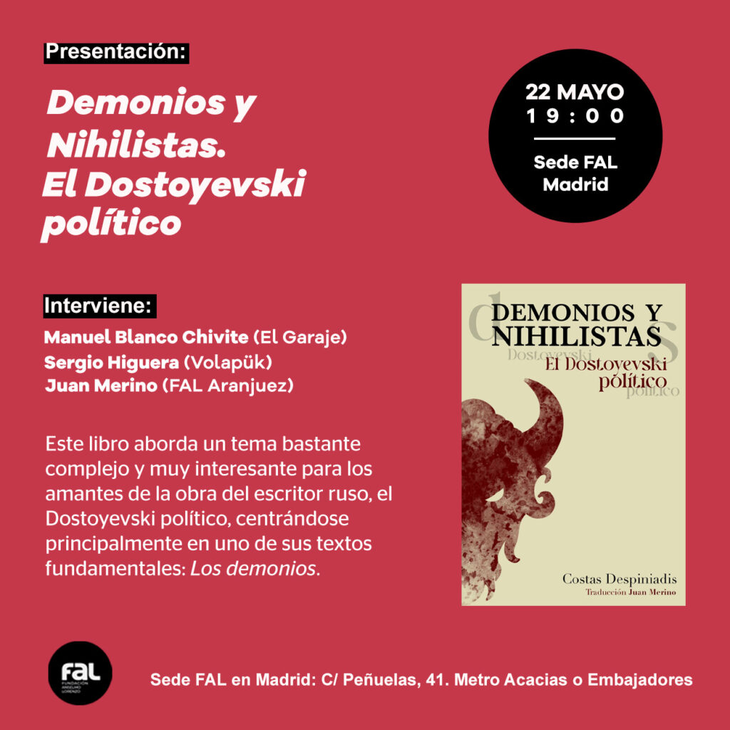 Lanzamiento de ‘Demonios y Nihilistas: Explorando el Dostoyevski Político’ el 22 de Mayo