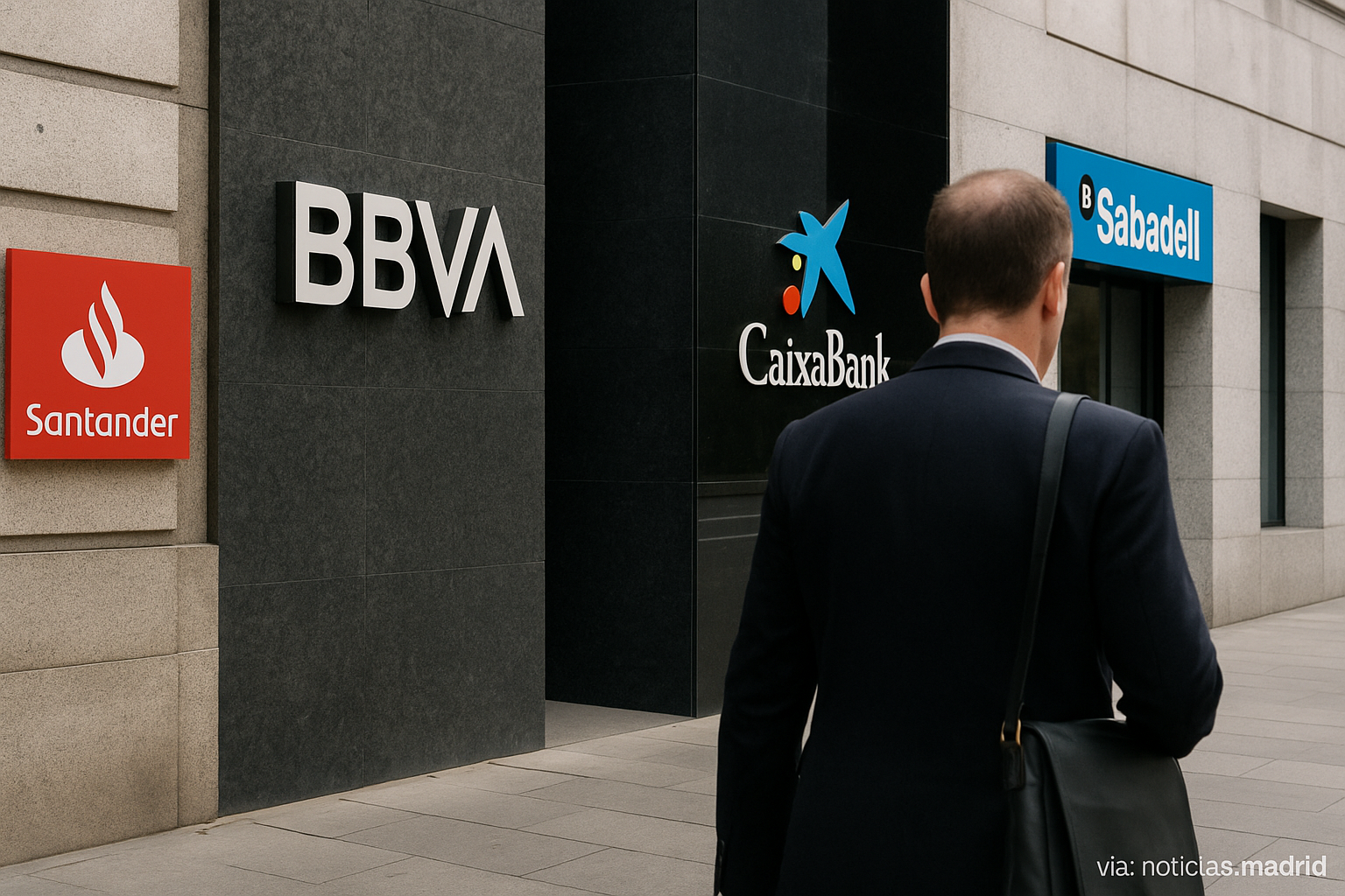 Logos de los seis principales bancos españoles en sus sedes.(Europa Press)