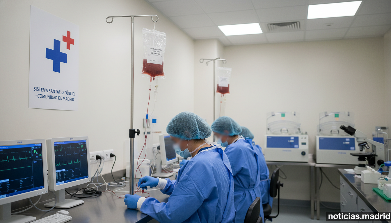 Unidad de hematología de un hospital español preparando bolsas de células madre para trasplante de médula ósea