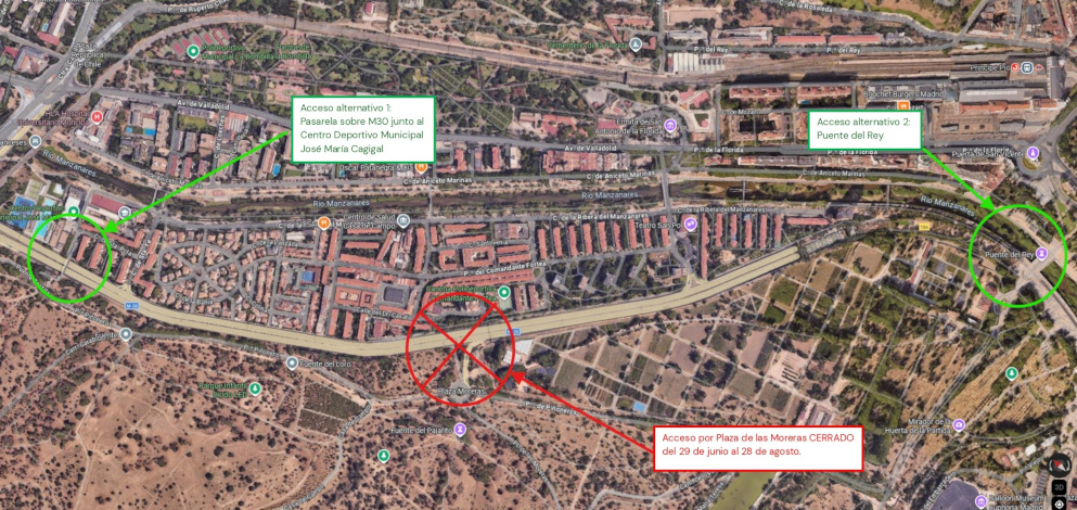 El paso peatonal entre Casa de Campo y Colonia Manzanares cierra hasta agosto por obras