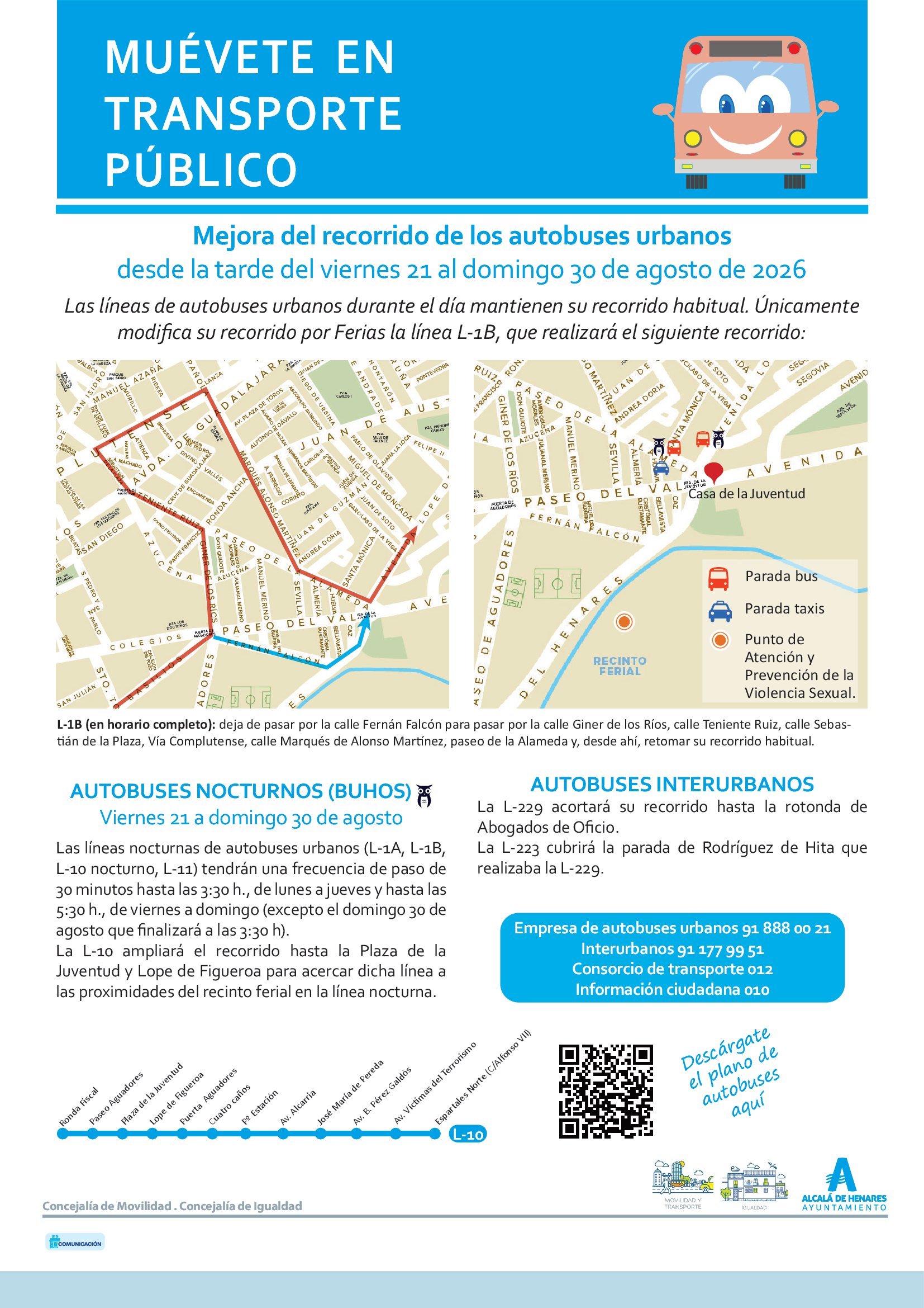 Refuerzo del Servicio Nocturno de Autobuses durante las Ferias de Alcalá con Frecuencias Mejoradas a 30 Minutos
