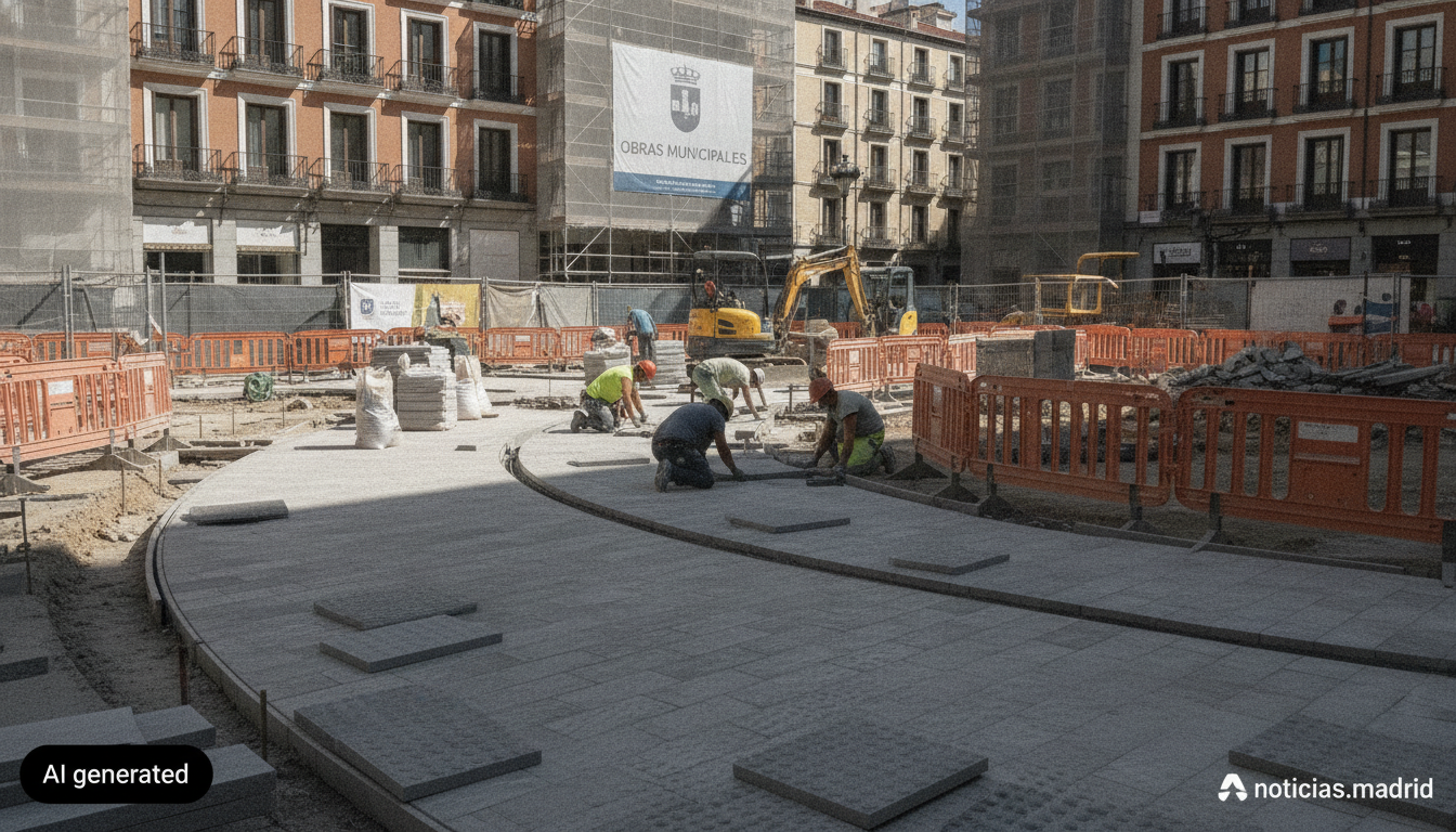 García Romero visita las obras de accesibilidad de la plaza de Jacinto Benavente